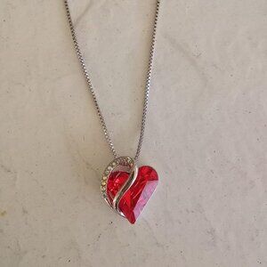 Women Red Infinity Love Heart Pendant with Birthstone Crystals
